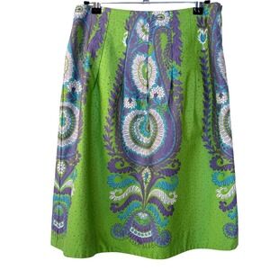 Anthro Twee We Love Vera Women's Size 2 Bright Green Paisley Print Midi Skirt